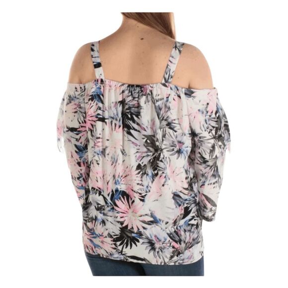 NYDJ Off The Shoulder Floral Tropical Print Blouse LOng Sleeve Pull-Over  L - Picture 2 of 9